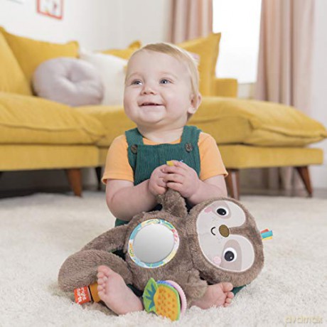 Bright Starts Slingin' Sloth Travel Buddy Plush Stuffed Animal Take-Along Stroller or Carrier Toy, Ages 0 Month+