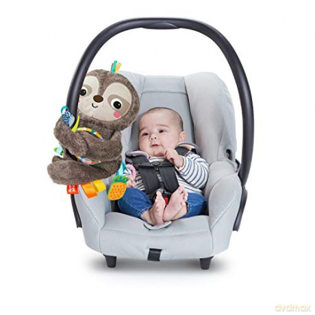 Bright Starts Slingin' Sloth Travel Buddy Plush Stuffed Animal Take-Along Stroller or Carrier Toy, Ages 0 Month+