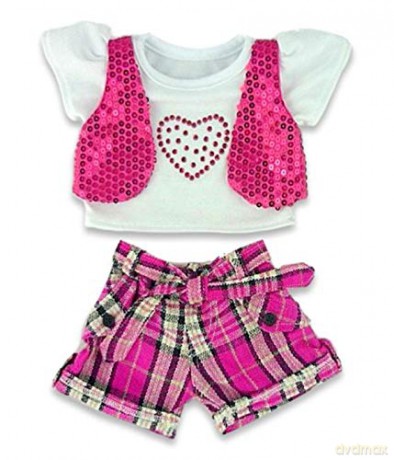 Build Your Bears Wardrobe Teddy Bear Clothes Check Outfit + Hat + Boots fits Build a Bear (pink)