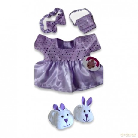 Build Your Bears Wardrobe Teddy Bear Clothes Sparkle Dress Bag Bow Shoes fits Build a Bear Teddys (Lilac)