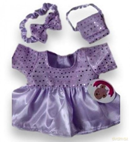 Build Your Bears Wardrobe Teddy Bear Clothes Sparkle Dress Bag Bow Shoes fits Build a Bear Teddys (Lilac)