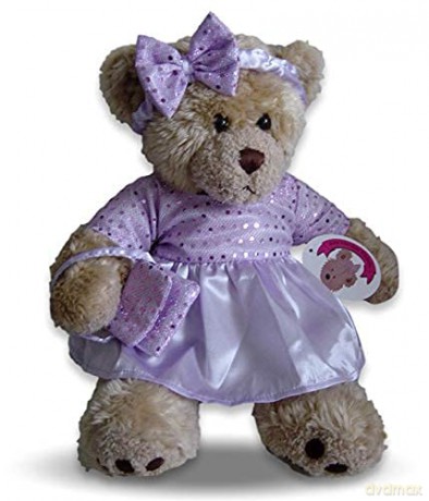 Build Your Bears Wardrobe Teddy Bear Clothes Sparkle Dress Bag Bow Shoes fits Build a Bear Teddys (Lilac)