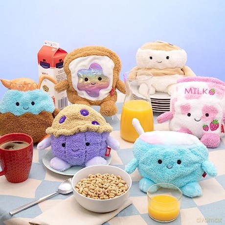 BumBumz 4.5-inch BreakfastBumz Plush 5-Pack - Blueberry Muffin Melissa, Coffee Colton, Toast with Rainbow Jam Timothy, Cereal Cyrus, and Strawberry Milk Sunday Collectible Stuffed Toys