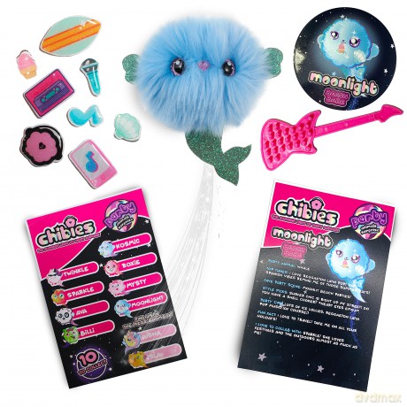 CHIBIES Boom Box - Moonlight | Cute Fluffy Party Pets That Flash to the Beat of Music | Interactive Animal Soft Toy Characters