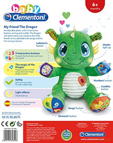 Clementoni - Baby Dragon - Interactive And Talking Plush, Sound Toy for Babies 6+ Months, 61899