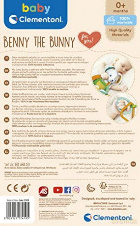 Clementoni 17419 Conejo Benny The Bunny Plush Toy for Babies, Ages 0 Months Plus, Multicoloured