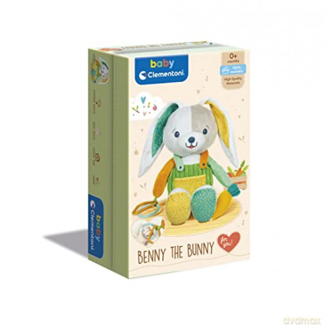 Clementoni 17419 Conejo Benny The Bunny Plush Toy for Babies, Ages 0 Months Plus, Multicoloured