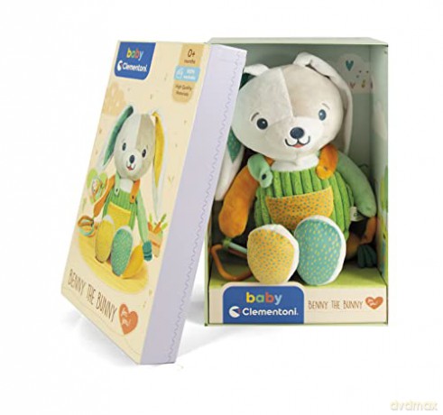 Clementoni 17419 Conejo Benny The Bunny Plush Toy for Babies, Ages 0 Months Plus, Multicoloured