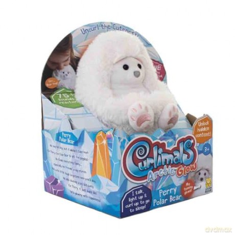 Curlimals Perry Polar Bear Arctic Glow Teddy Bear, Sensory toys, Cute, Plush, Laughing, Light-Up Tummy. Age 3+, White