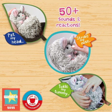 Curlimals Popsy Mouse, Cute Interactive Soft Toy, Responds To Touch: Talks, Makes Noises, Curls Into A Ball!, Grey