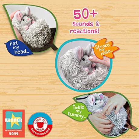 Curlimals Popsy Mouse, Cute Interactive Soft Toy, Responds To Touch: Talks, Makes Noises, Curls Into A Ball!, Grey