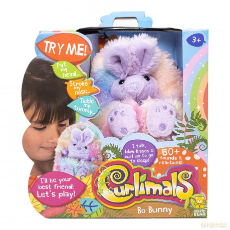 Curlimals Rainbow Bunny called Bo, Cute Interactive Rabbit Teddy Bear, Sensory Toys for Kids, Responds to Touch: Talks, Makes Noises, Curls Into a Ball!