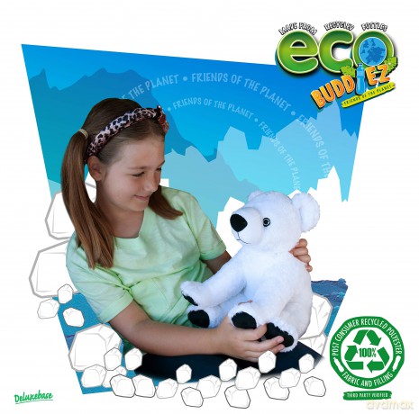 EcoBuddiez - Polar Bear from Deluxebase. Large 30cm Soft Plush Animals made from Recycled Plastic Bottles. Eco-Friendly Cuddly Gift for Kids and Cute Stuffed Animal Toy for Toddlers.