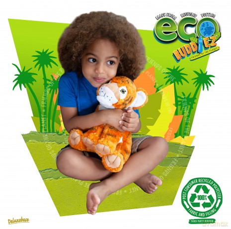 EcoBuddiez - Tiger from Deluxebase. Large 30cm Soft Plush Animals made from Recycled Plastic Bottles. Eco-Friendly Cuddly Gift for Kids and Cute Stuffed Animal Toy for Toddlers.