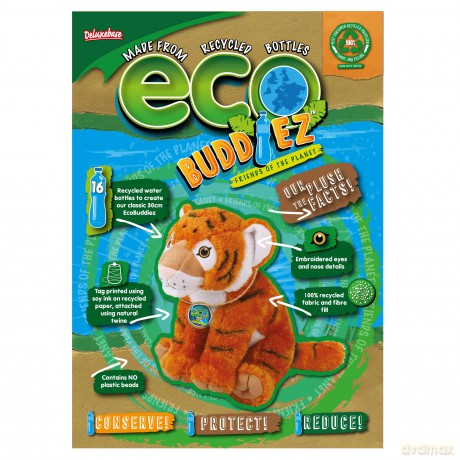 EcoBuddiez - Tiger from Deluxebase. Large 30cm Soft Plush Animals made from Recycled Plastic Bottles. Eco-Friendly Cuddly Gift for Kids and Cute Stuffed Animal Toy for Toddlers.