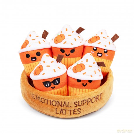 Emotional Support Lattes by Relatable, Fall Plushies Stuffed Animal Toy, Perfect Small Gift for Coffee Lovers, Gift Baskets, and Loved Ones of All Ages, Includes 5 Fall Plushies with Carrying Basket