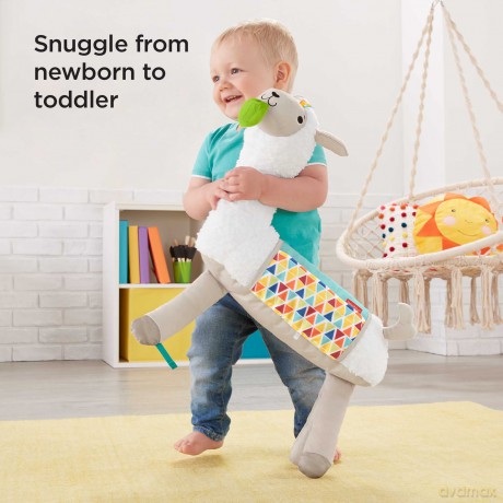 Fisher-Price Tummy Time Llama Plush, Grow-with-Me Baby Toy with Rattle, Mirror & Teether for Sensory Play, GLK39