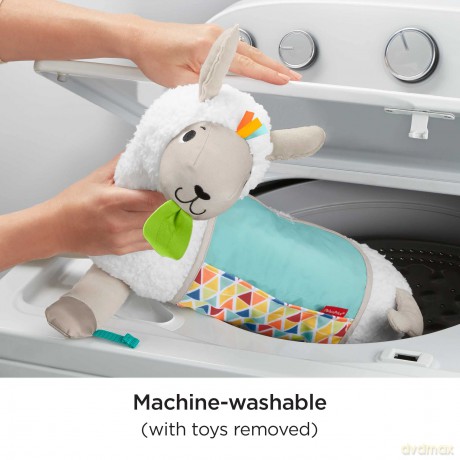 Fisher-Price Tummy Time Llama Plush, Grow-with-Me Baby Toy with Rattle, Mirror & Teether for Sensory Play, GLK39