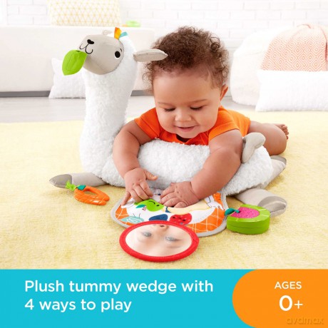 Fisher-Price Tummy Time Llama Plush, Grow-with-Me Baby Toy with Rattle, Mirror & Teether for Sensory Play, GLK39