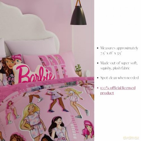 Franco Barbiecore Lux Super Soft Plush Squishy 17" Inch Barbie Logo Decorative Pillow