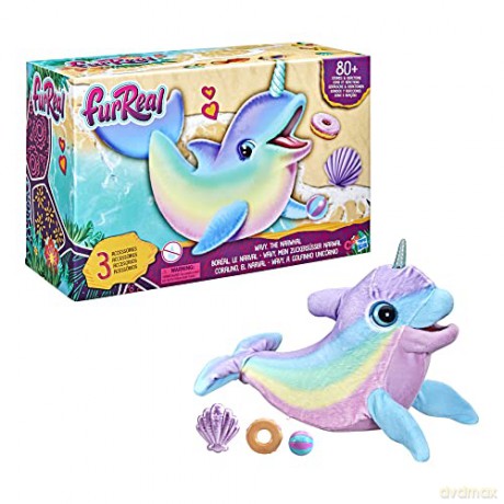 FurReal Wavy the Narwhal Interactive Animatronic Plush Toy, Electronic Pet, 80+ Sounds and Reactions, Rainbow Plush, Ages 4 and Up