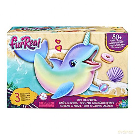 FurReal Wavy the Narwhal Interactive Animatronic Plush Toy, Electronic Pet, 80+ Sounds and Reactions, Rainbow Plush, Ages 4 and Up