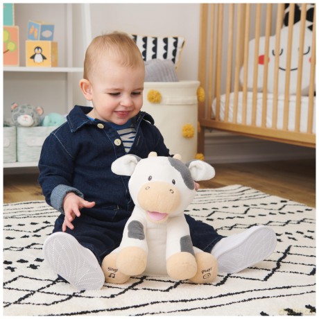 GUND Baby Buttermilk the Cow Animated Plush, Singing Stuffed Animal Sensory Toy, Sings Old MacDonald and Teaches Animal Sounds, Cream/Grey, 12"