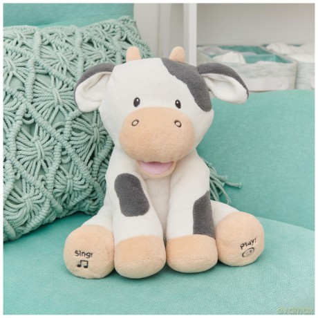 GUND Baby Buttermilk the Cow Animated Plush, Singing Stuffed Animal Sensory Toy, Sings Old MacDonald and Teaches Animal Sounds, Cream/Grey, 12"