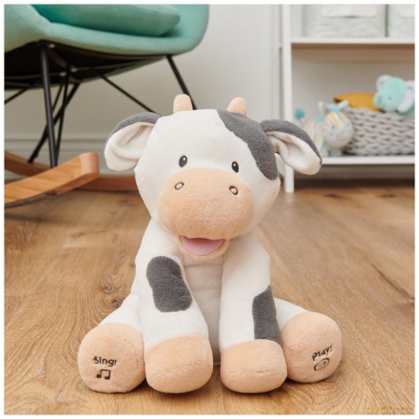GUND Baby Buttermilk the Cow Animated Plush, Singing Stuffed Animal Sensory Toy, Sings Old MacDonald and Teaches Animal Sounds, Cream/Grey, 12"