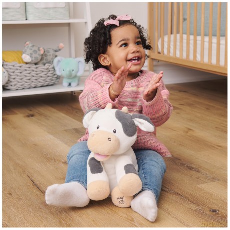 GUND Baby Buttermilk the Cow Animated Plush, Singing Stuffed Animal Sensory Toy, Sings Old MacDonald and Teaches Animal Sounds, Cream/Grey, 12"