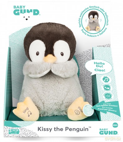 GUND Kissy the Penguin - Sings, Speaks and Throws Kisses, Language Optionally Adjustable in German or Italian, from 10 Months