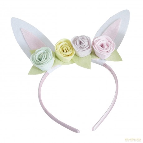Ginger Ray Easter Bunny Ears Headband with Pastel Flowers 23cm H x 18cm W, White