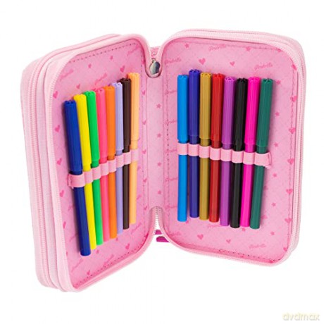 Girabrilla Nice Group Unicorn Pencil Case with 3 Compartments for Children, Duvet Effect, Pink