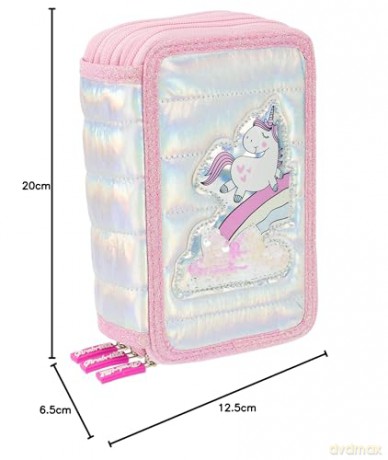 Girabrilla Nice Group Unicorn Pencil Case with 3 Compartments for Children, Duvet Effect, Pink