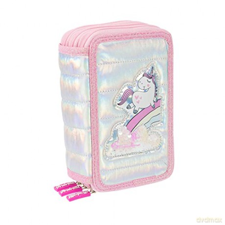 Girabrilla Nice Group Unicorn Pencil Case with 3 Compartments for Children, Duvet Effect, Pink