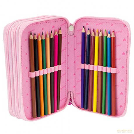 Girabrilla Nice Group Unicorn Pencil Case with 3 Compartments for Children, Duvet Effect, Pink