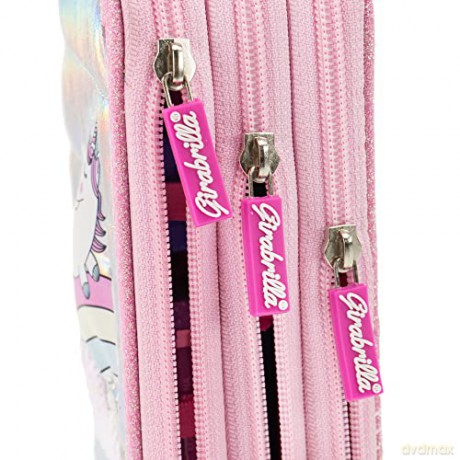 Girabrilla Nice Group Unicorn Pencil Case with 3 Compartments for Children, Duvet Effect, Pink