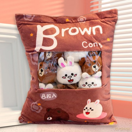 HICAS Cute Snack Pillow Stuffed Animal Toys,Kawaii Cute Plush Doll Cushion,Pudding Decorative Removable Kitty Cat Dolls Creative Toy Birthday for Teens Girls Kids (Bear)