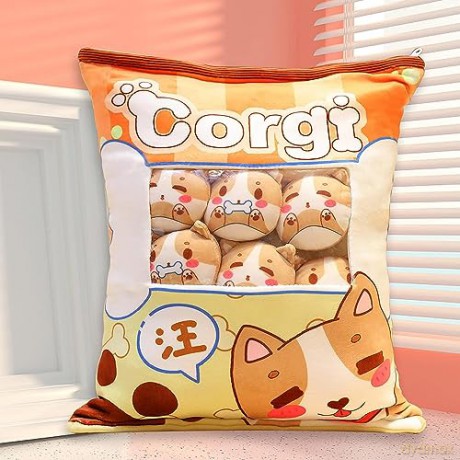 HICAS Cute Snack Pillow Stuffed Animal Toys,Kawaii Cute Plush Doll Cushion,Pudding Decorative Removable Kitty Cat Dolls Creative Toy Birthday for Teens Girls Kids (Dog)