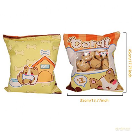 HICAS Cute Snack Pillow Stuffed Animal Toys,Kawaii Cute Plush Doll Cushion,Pudding Decorative Removable Kitty Cat Dolls Creative Toy Birthday for Teens Girls Kids (Dog)