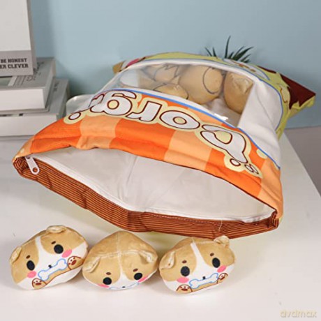 HICAS Cute Snack Pillow Stuffed Animal Toys,Kawaii Cute Plush Doll Cushion,Pudding Decorative Removable Kitty Cat Dolls Creative Toy Birthday for Teens Girls Kids (Dog)