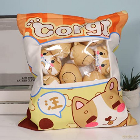 HICAS Cute Snack Pillow Stuffed Animal Toys,Kawaii Cute Plush Doll Cushion,Pudding Decorative Removable Kitty Cat Dolls Creative Toy Birthday for Teens Girls Kids (Dog)