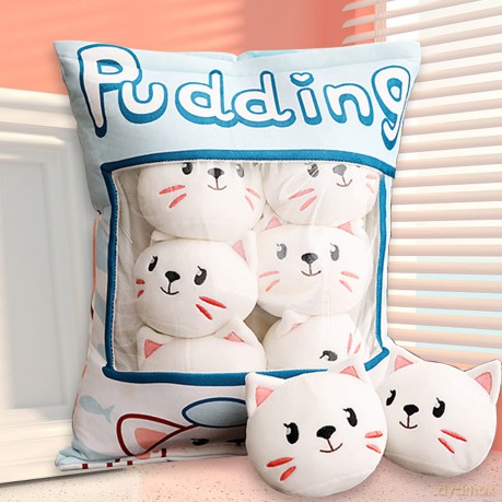 HICAS Cute Snack Pillow Stuffed Animal Toys,Kawaii Cute Plush Doll Cushion,Pudding Decorative Removable Kitty Cat Dolls Creative Toy Birthday for Teens Girls Kids (White Cat)