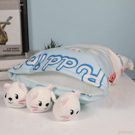 HICAS Cute Snack Pillow Stuffed Animal Toys,Kawaii Cute Plush Doll Cushion,Pudding Decorative Removable Kitty Cat Dolls Creative Toy Birthday for Teens Girls Kids (White Cat)
