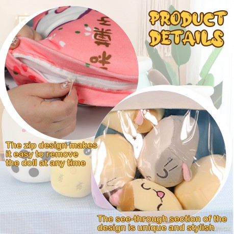 HICAS Cute Snack Pillow Stuffed Animal Toys,Kawaii Cute Plush Doll Cushion,Pudding Decorative Removable Kitty Cat Dolls Creative Toy Birthday for Teens Girls Kids (White Cat)