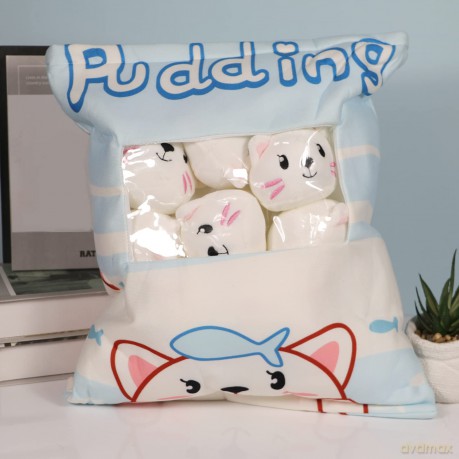 HICAS Cute Snack Pillow Stuffed Animal Toys,Kawaii Cute Plush Doll Cushion,Pudding Decorative Removable Kitty Cat Dolls Creative Toy Birthday for Teens Girls Kids (White Cat)