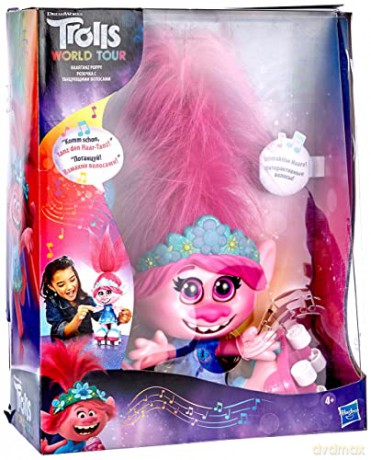 Hasbro part_B084PTVJ6J DreamWorks Trolls World Tour Dance Poppy, Interactive, Talking and Singing Doll with Moving Hair, for Girls and Boys from 4 Years, Multi-Coloured