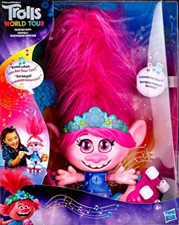 Hasbro part_B084PTVJ6J DreamWorks Trolls World Tour Dance Poppy, Interactive, Talking and Singing Doll with Moving Hair, for Girls and Boys from 4 Years, Multi-Coloured