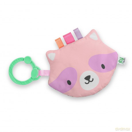 Ingenuity ity Crinklet, Raccoon Crinkle Toy for Newborn and Up, Satin Ribbon Tags, C-link Attachment, Unisex - Deni