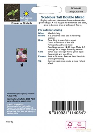 Johnsons 19477 Flower Seeds, SCABIOUS Tall Double Mixed
